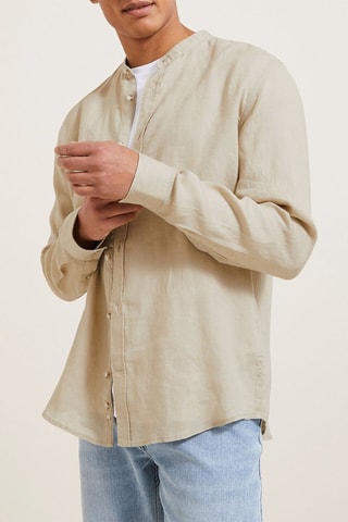 Camisa regular em linho - Bege