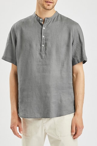 Camisa regular em linho - Cinzento-claro