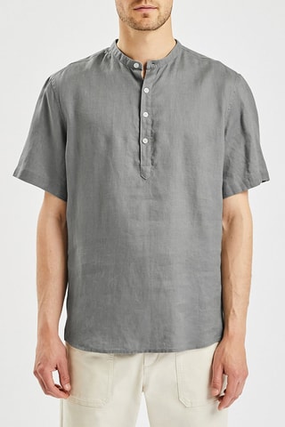 Camisa regular em linho - Cinzento-claro