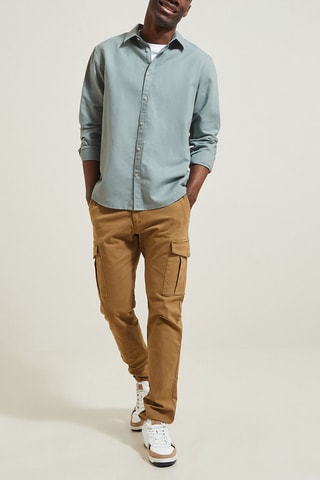 Camisa regular em linho - Verde-claro