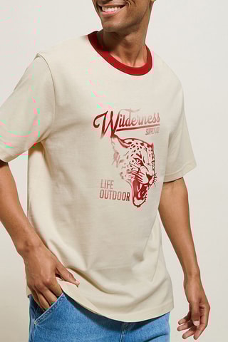 T-shirt regular em algodão biológico - Bege