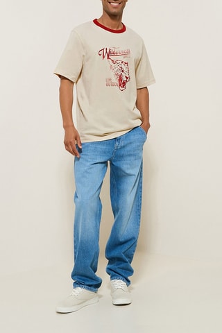 T-shirt regular em algodão biológico - Bege