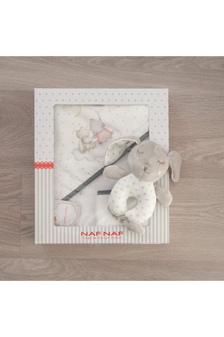 Cofanetto mantellina da bagno, guanto e peluche doudou Rabbit & Moon - 3 pezzi - 75 x 75 cm - Bianco e grigio