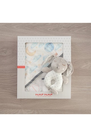 Cofanetto mantellina da bagno, guanto e peluche doudou Airballon - 3 pezzi - 75 x 75 cm - Bianco e grigio