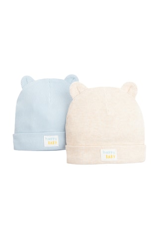 2 gorros com orelhas - Azul-celeste e bege