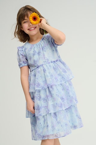 Vestido com folhos - Azul-claro