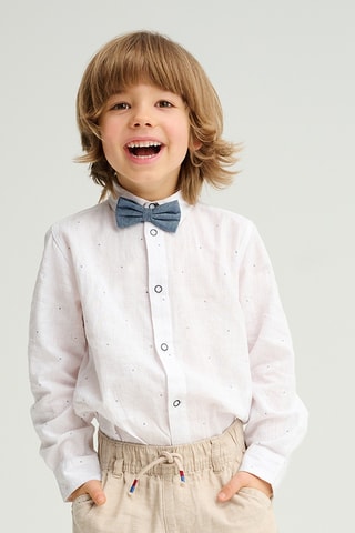 Camisa em linho - Branco e azul-marinho