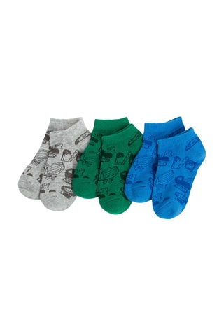 3 pares de calcetines cortos - Gris jaspeado, verde y azul