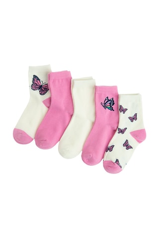 5 pares de meias - Branco e rosa