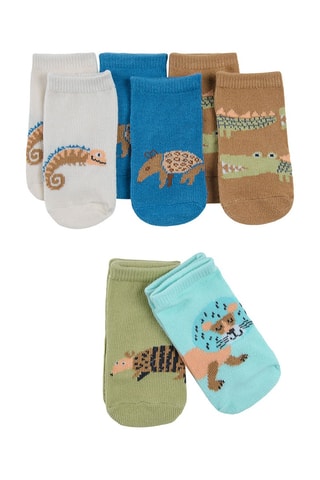 5 pares de meias curtas - Branco, turquesa e castanho-claro