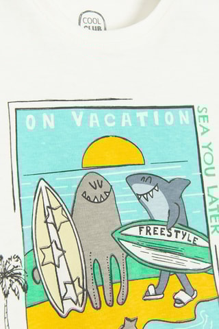 T-shirt - Branco e verde-água