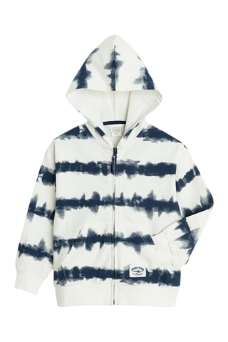 Sweat com capuz tie and dye - Branco e azul-marinho