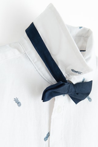 Camisa e laço de linho - Branco e azul-noite