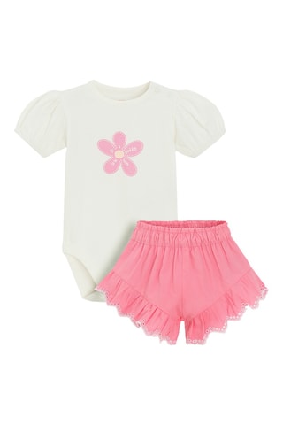 Body e calções - Branco e rosa