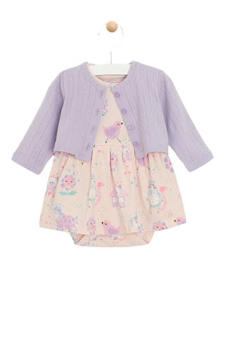 Body-vestido e casaco de malha - malva e bege