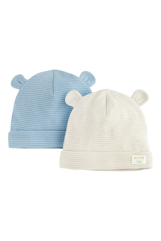 2 gorros com orelhas - Azul-celeste e bege-claro