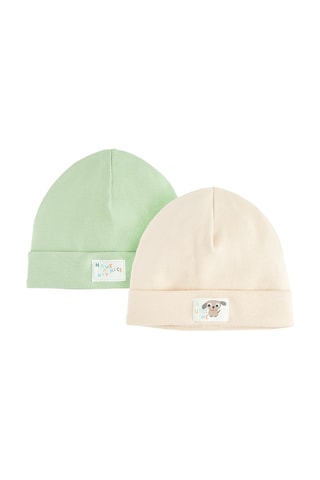 2 gorros - Verde-claro e bege-claro