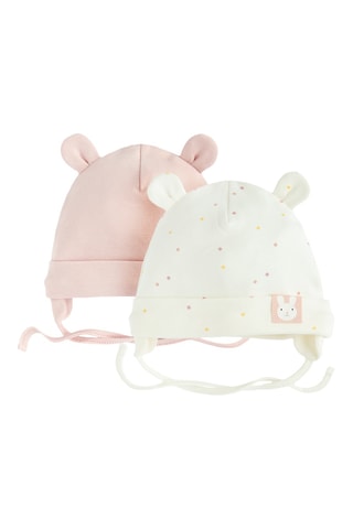 2 mutsen met oortjes - Roze en Wit
