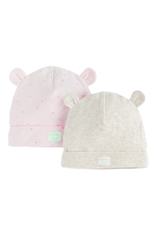 2 mutsen met oortjes - Roze en Gemêleerd Lichtgrijs