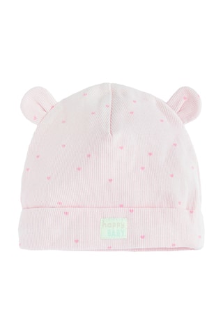 2 mutsen met oortjes - Roze en Gemêleerd Lichtgrijs