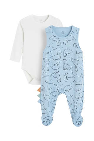 Body e macacão - Branco e azul-celeste