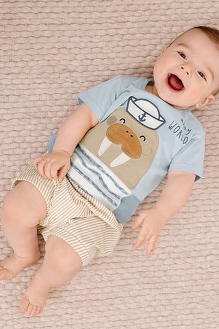 T-shirt e calções - Azul e bege