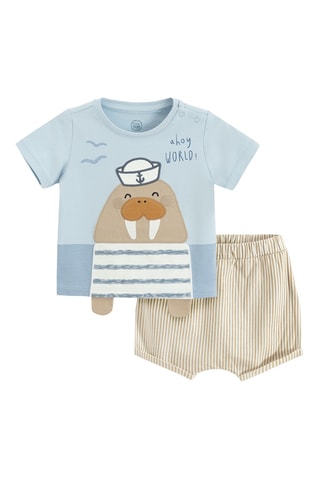 T-shirt e calções - Azul e bege