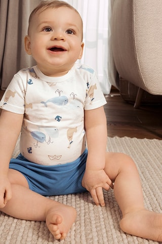 Body e bloomer - Branco e azul-cobalto