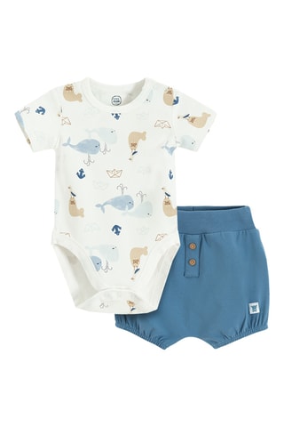 Body e bloomer - Branco e azul-cobalto