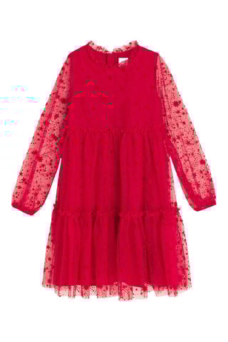 Vestido com folhos - Vermelho