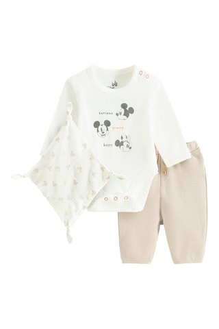 Conjunto de 3 peças Mickey Disney - Branco e bege