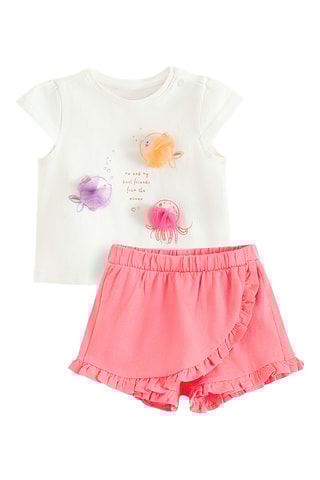 T-shirt e calções - Branco e rosa