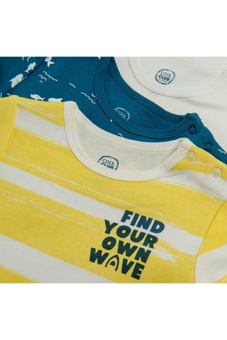 3 bodies em algodão biológico Amarelo, azul e branco