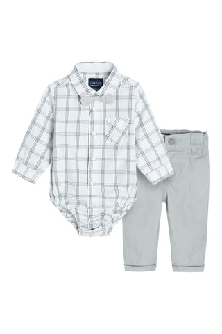 Body-camisa e calças Branco e cinzento-claro