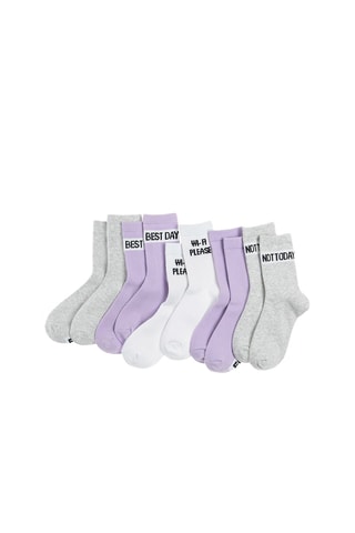 5 pares de meias Cinzento-claro mesclado, violeta e branco