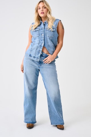 Pantalón wide leg de algodón orgánico de tiro alto - Azul