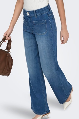 Pantalón wide leg de algodón orgánico de tiro alto - Azul claro