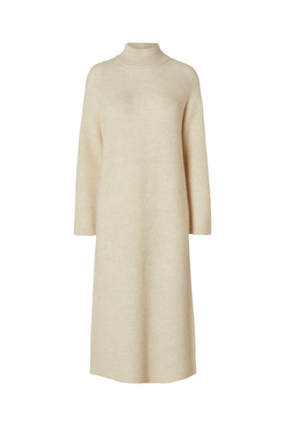 Vestido jersey de lana - Beige jaspeado - Selected Women
