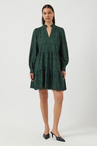 Vestido evasé de algodón orgánico con bordado inglés - Verde oscuro - Yas
