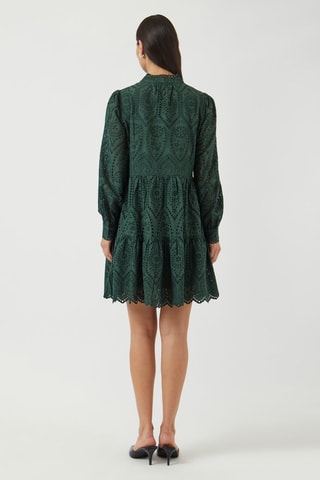 Vestido evasé de algodón orgánico con bordado inglés - Verde oscuro - Yas