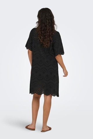 Vestido camisero con bordado inglés - Negro