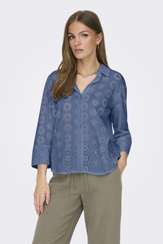 Camisa regular fit con bordado inglés - Índigo