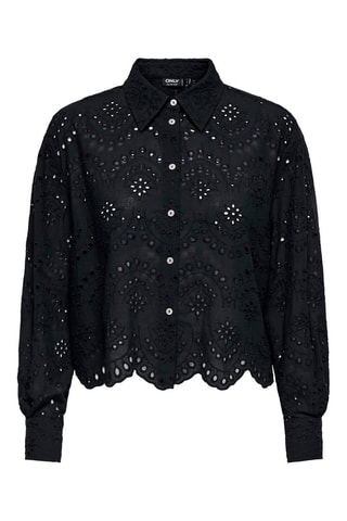 Camisa loose con bordado inglés - Negro