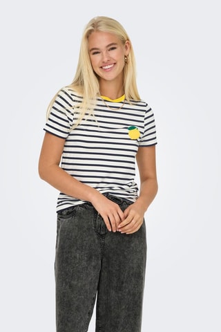 Camiseta regular fit - Blanco y azul marino