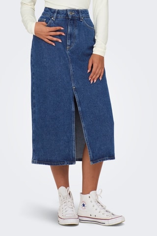 Falda midi vaquera de talle alto - Azul