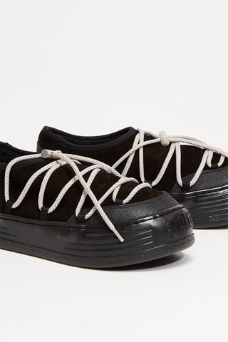 Gevoerde Leren Platform Sneakers - Zwart