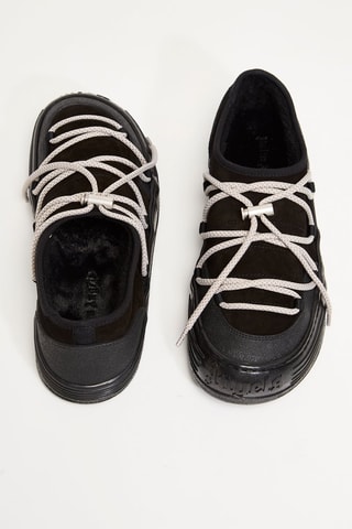 Gevoerde Leren Platform Sneakers - Zwart