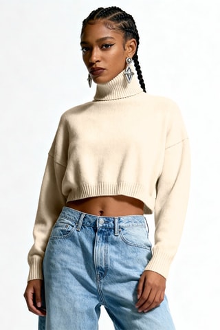 Korte Scheerwollen en Alpacawollen Trui- Ecru