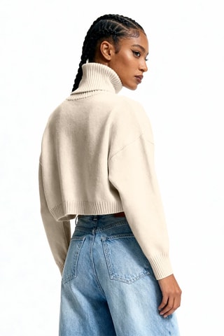 Korte Scheerwollen en Alpacawollen Trui- Ecru