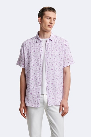 Camicia regular - Bianco e viola chiaro